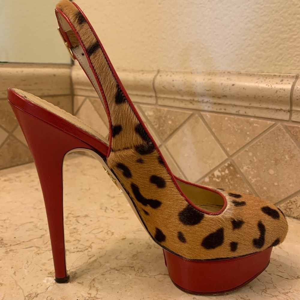 Charlotte Olympia, printed pony sling back